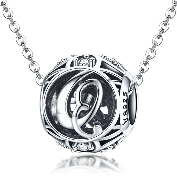 Q Initial Letter Sterling Silver Zircon CZ Bead Charm Bracelet Necklace
