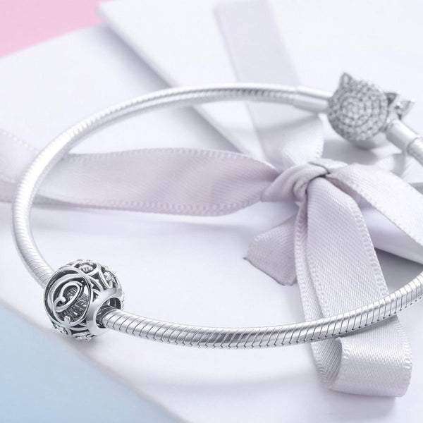 Q Initial Letter Sterling Silver Zircon CZ Bead Charm Bracelet Necklace