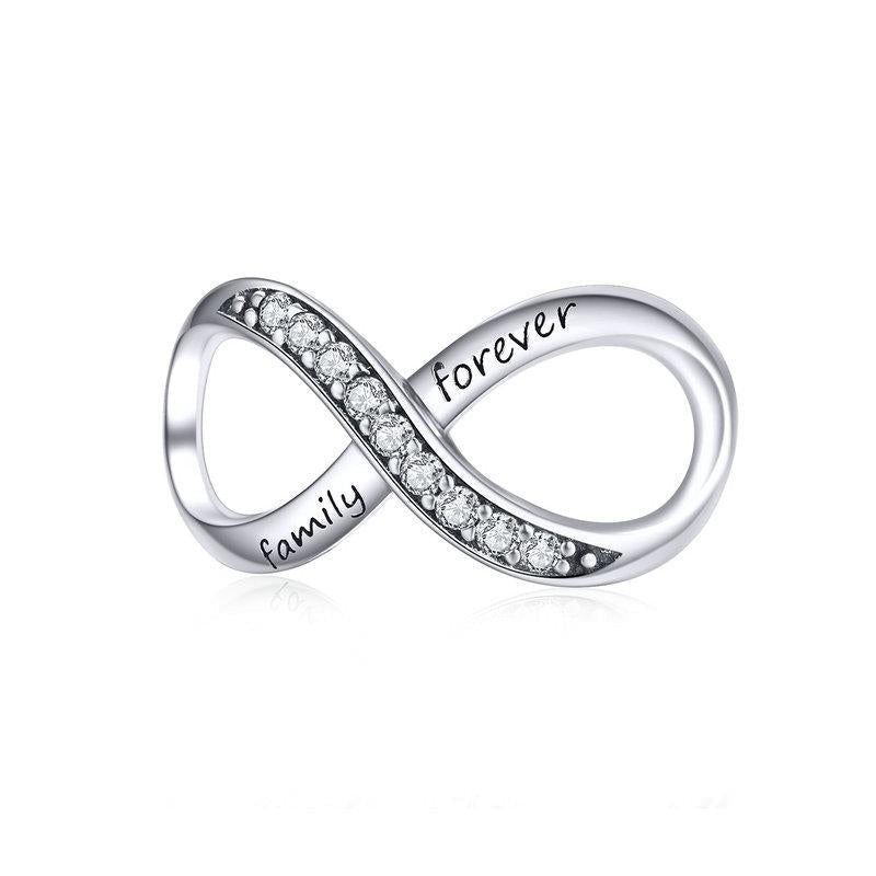Forever Family Infinity Sterling Silver CZ Bead Charm Bracelet Necklace Pendant