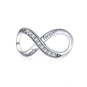 Forever Family Infinity Sterling Silver CZ Bead Charm Bracelet Necklace Pendant