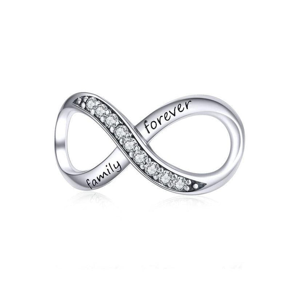 Forever Family Infinity Sterling Silver CZ Bead Charm Bracelet Necklace Pendant