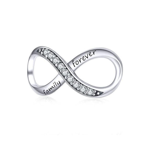 Forever Family Infinity Sterling Silver CZ Bead Charm Bracelet Necklace Pendant