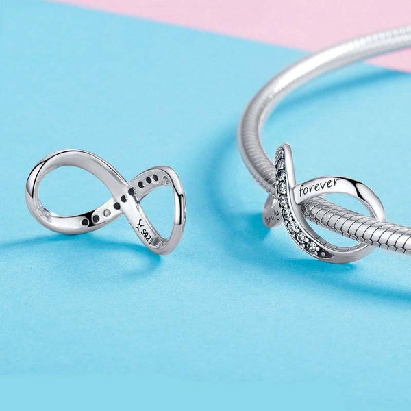 Forever Family Infinity Sterling Silver CZ Bead Charm Bracelet Necklace Pendant