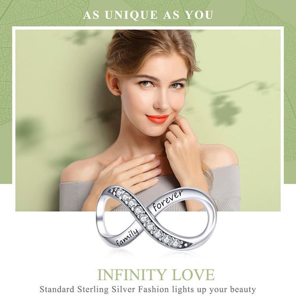 Forever Family Infinity Sterling Silver CZ Bead Charm Bracelet Necklace Pendant