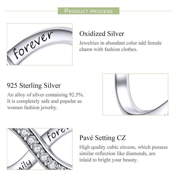 Forever Family Infinity Sterling Silver CZ Bead Charm Bracelet Necklace Pendant