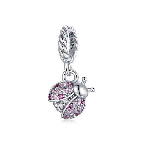 Ladybird Ladybug Sterling Silver CZ Bead Charm Bracelet Necklace Pendant
