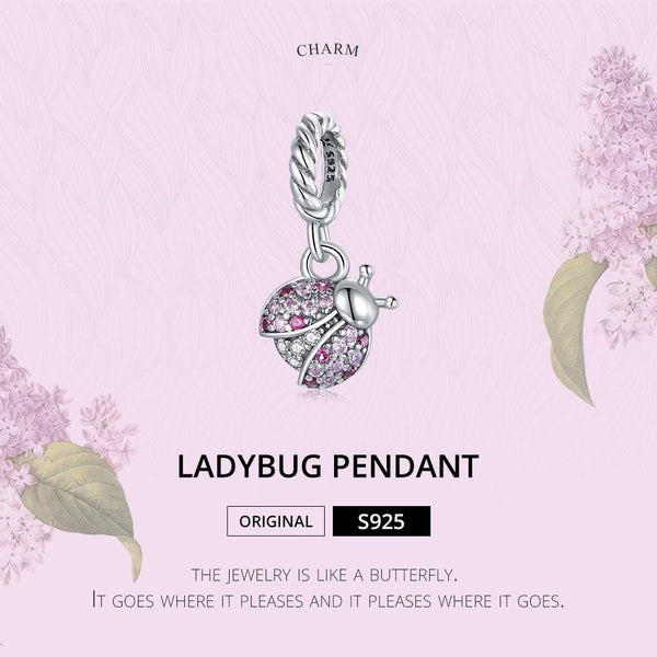 Ladybird Ladybug Sterling Silver CZ Bead Charm Bracelet Necklace Pendant