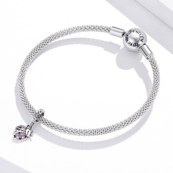 Ladybird Ladybug Sterling Silver CZ Bead Charm Bracelet Necklace Pendant