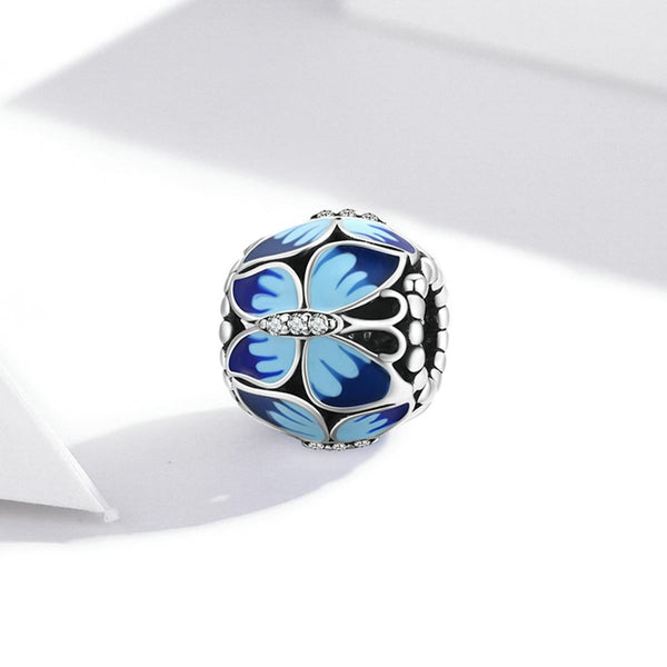 Blue Enamel Butterfly Butterflies Sterling Silver CZ Bead Charm Bracelet Necklace