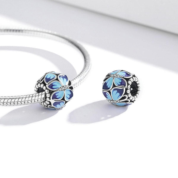 Blue Enamel Butterfly Butterflies Sterling Silver CZ Bead Charm Bracelet Necklace