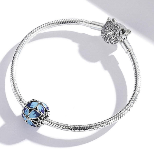 Blue Enamel Butterfly Butterflies Sterling Silver CZ Bead Charm Bracelet Necklace
