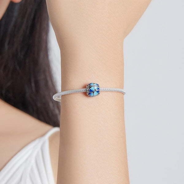 Blue Enamel Butterfly Butterflies Sterling Silver CZ Bead Charm Bracelet Necklace