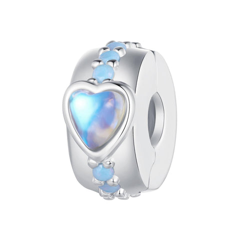 Hearts Platinum Plated Sterling Silver Opal Look Bead Charm Bracelet Necklace