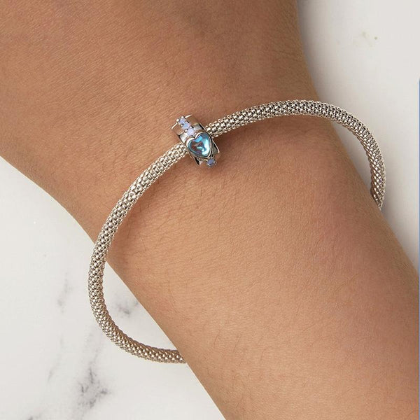 Hearts Platinum Plated Sterling Silver Opal Look Bead Charm Bracelet Necklace