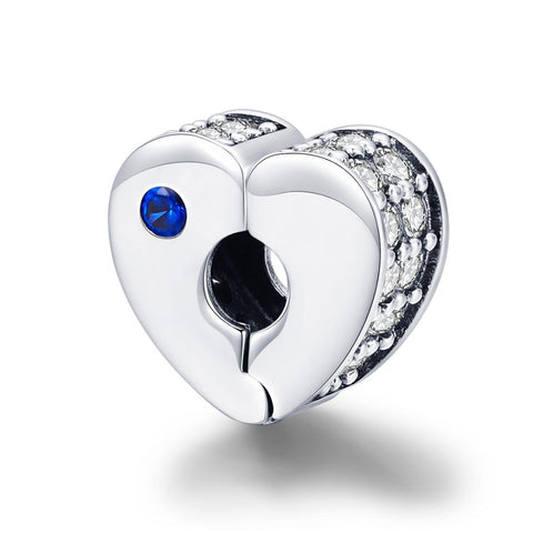 Heart Sterling Silver Zircon CZ Buckle Bead Charm Bracelet Necklace