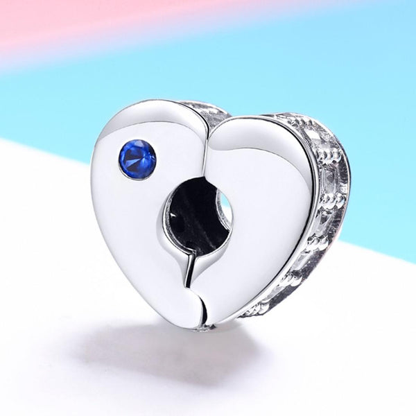 Heart Sterling Silver Zircon CZ Buckle Bead Charm Bracelet Necklace