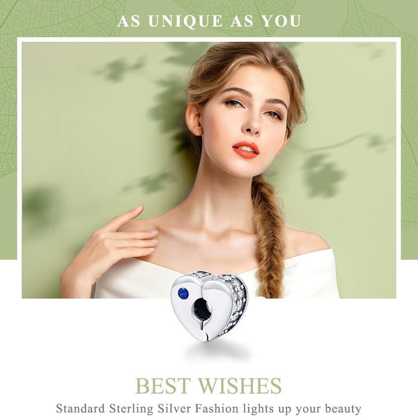 Heart Sterling Silver Zircon CZ Buckle Bead Charm Bracelet Necklace
