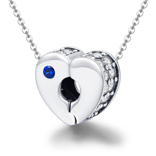 Heart Sterling Silver Zircon CZ Buckle Bead Charm Bracelet Necklace