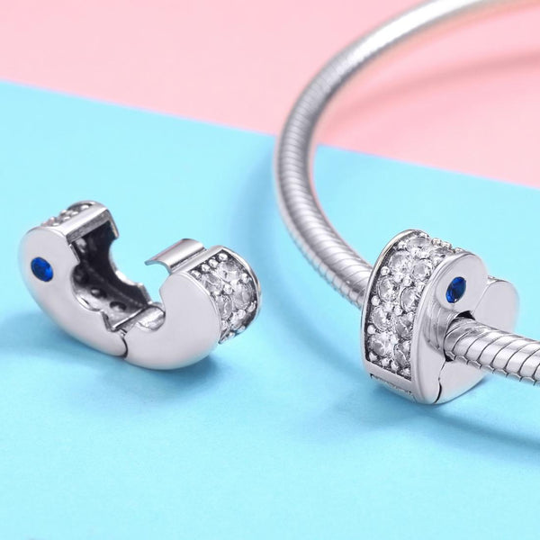 Heart Sterling Silver Zircon CZ Buckle Bead Charm Bracelet Necklace