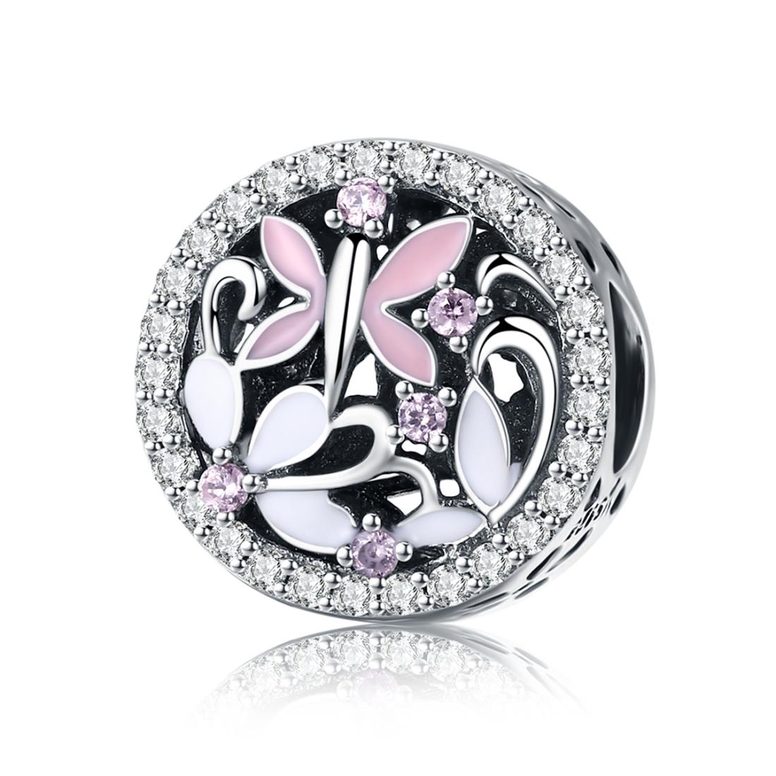 Dragonfly Enamel Sterling Silver Zircon CZ Bead Charm Bracelet Necklace