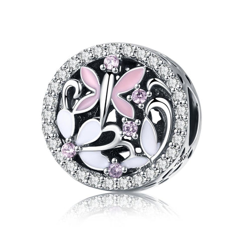 Dragonfly Enamel Sterling Silver Zircon CZ Bead Charm Bracelet Necklace