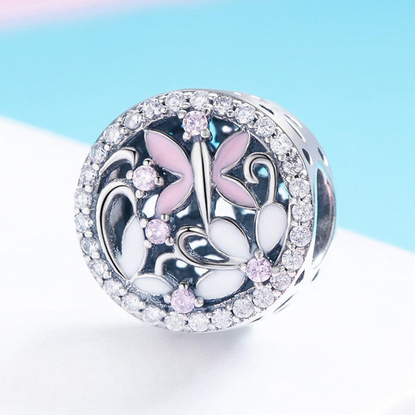 Dragonfly Enamel Sterling Silver Zircon CZ Bead Charm Bracelet Necklace