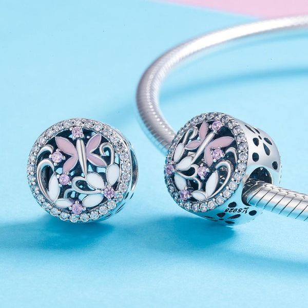 Dragonfly Enamel Sterling Silver Zircon CZ Bead Charm Bracelet Necklace