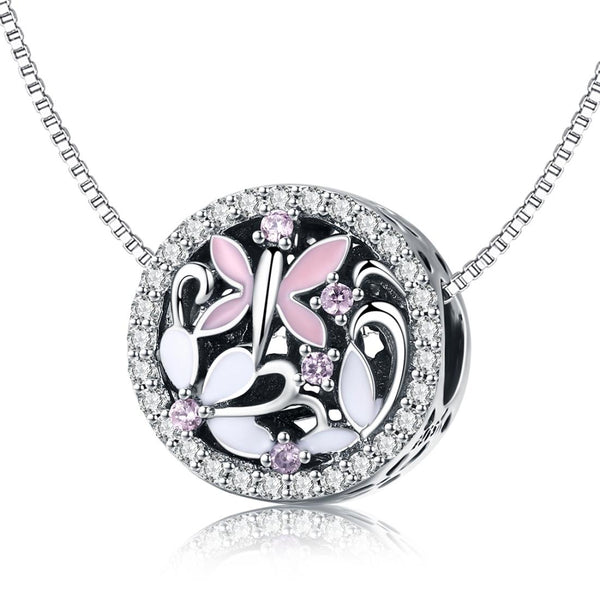 Dragonfly Enamel Sterling Silver Zircon CZ Bead Charm Bracelet Necklace