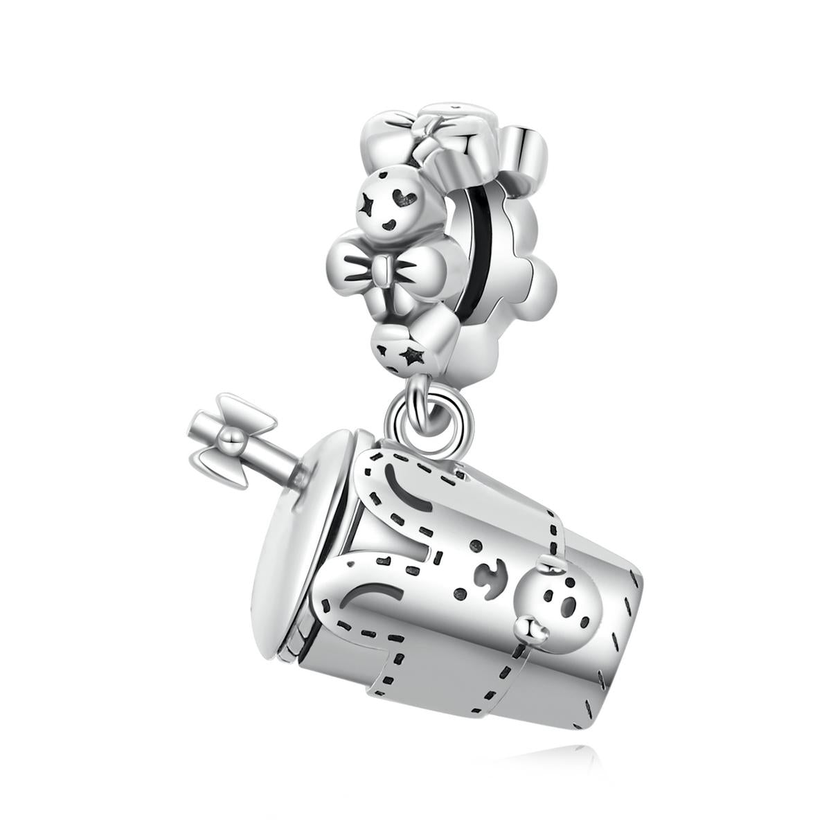 Baby Drinking Cup Straw Sterling Silver Bead Charm Bracelet Necklace