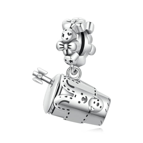 Baby Drinking Cup Straw Sterling Silver Bead Charm Bracelet Necklace