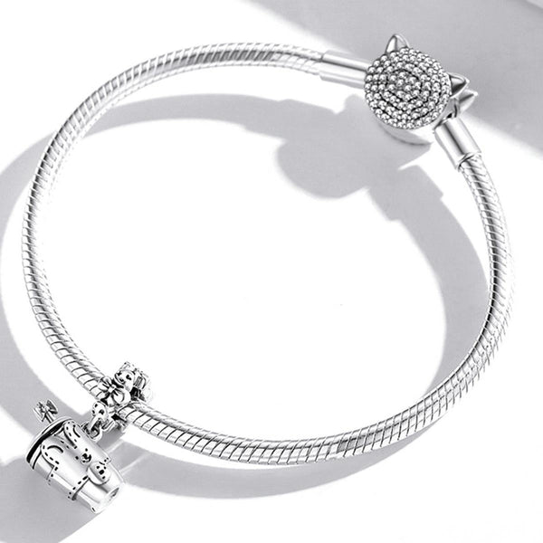 Baby Drinking Cup Straw Sterling Silver Bead Charm Bracelet Necklace