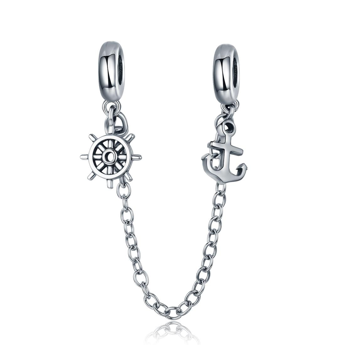 Ships Wheel Anchor Sterling Silver Safety Chain For Bracelets