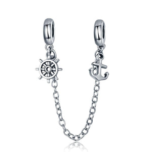 Ships Wheel Anchor Sterling Silver Safety Chain For Bracelets