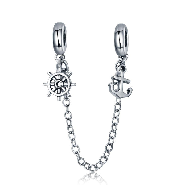 Ships Wheel Anchor Sterling Silver Safety Chain For Bracelets