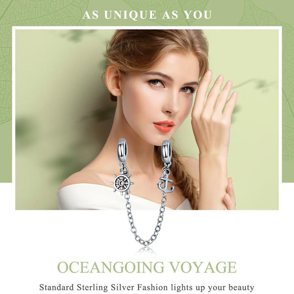 Ships Wheel Anchor Sterling Silver Safety Chain For Bracelets