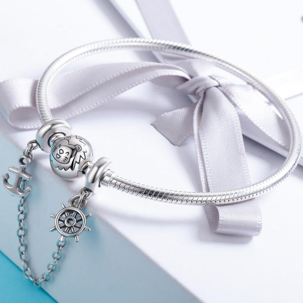 Ships Wheel Anchor Sterling Silver Safety Chain For Bracelets