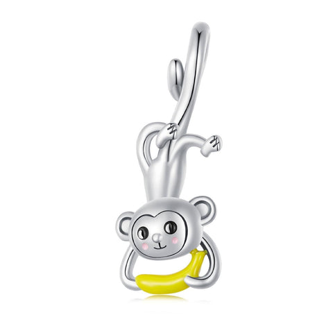 Monkey Banana Enamel Sterling Silver Bead Charm Bracelet Necklace Pendant