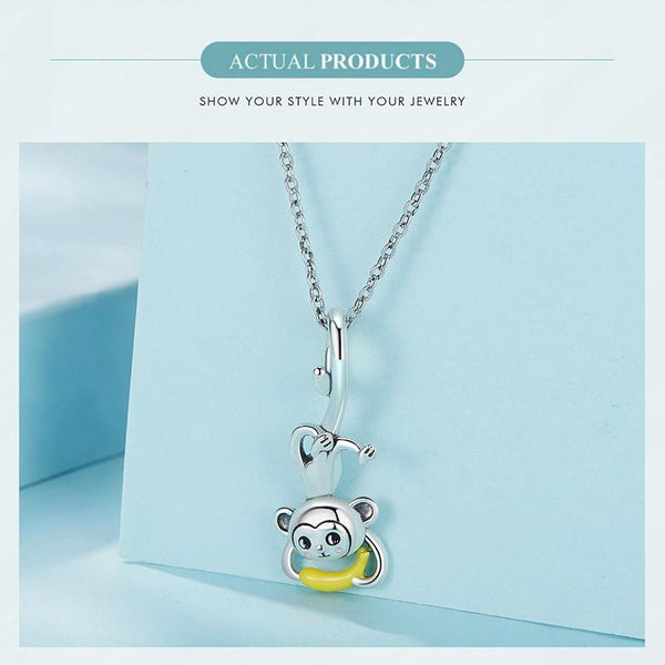 Monkey Banana Enamel Sterling Silver Bead Charm Bracelet Necklace Pendant