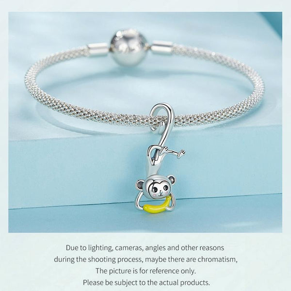 Monkey Banana Enamel Sterling Silver Bead Charm Bracelet Necklace Pendant