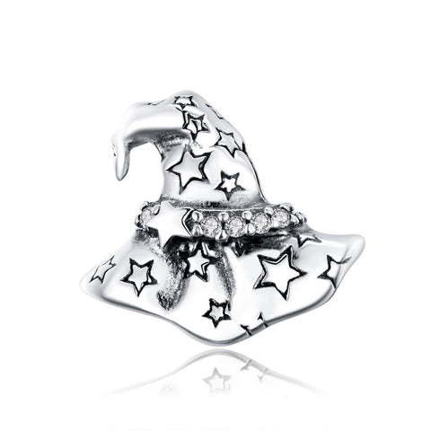 Wizard Witch Hat Sterling Silver Zircon CZ Bead Charm Bracelet Necklace