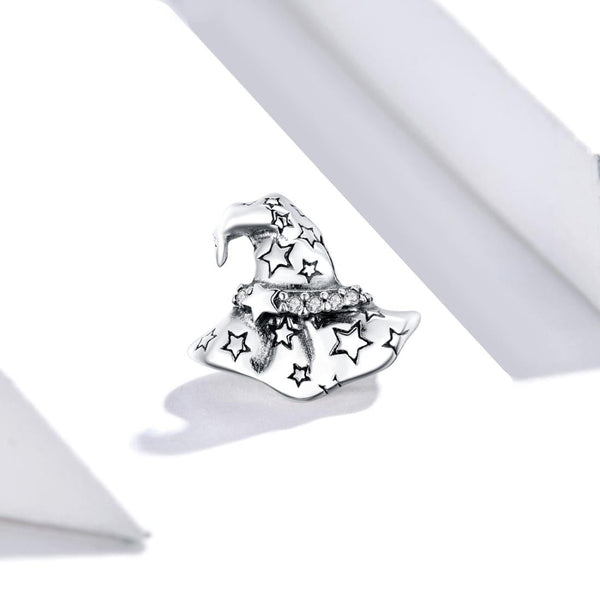 Wizard Witch Hat Sterling Silver Zircon CZ Bead Charm Bracelet Necklace