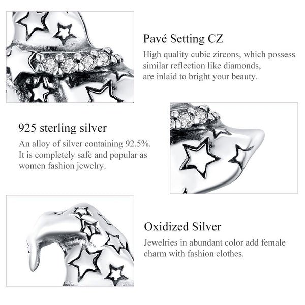 Wizard Witch Hat Sterling Silver Zircon CZ Bead Charm Bracelet Necklace