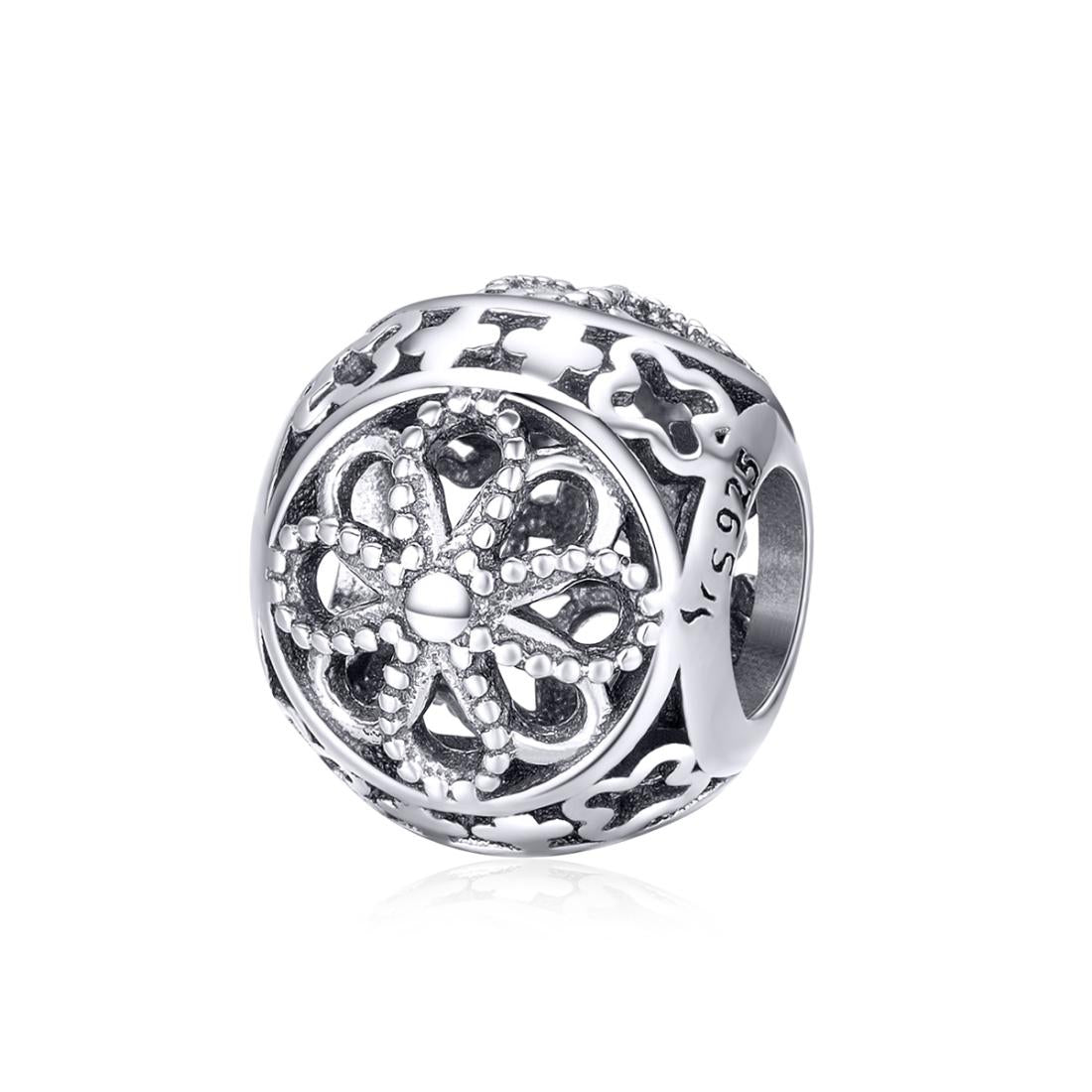 Flower Sterling Silver Spacer Bead Charm Pendant Bracelet Necklace