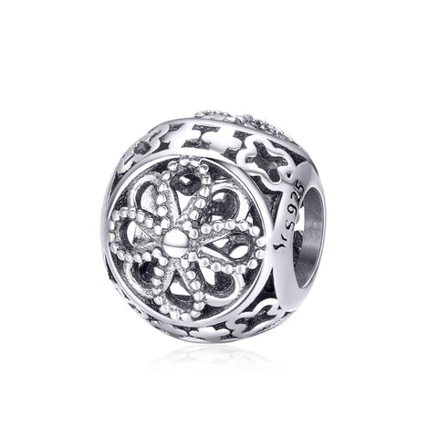 Flower Sterling Silver Spacer Bead Charm Pendant Bracelet Necklace