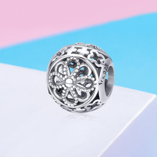 Flower Sterling Silver Spacer Bead Charm Pendant Bracelet Necklace