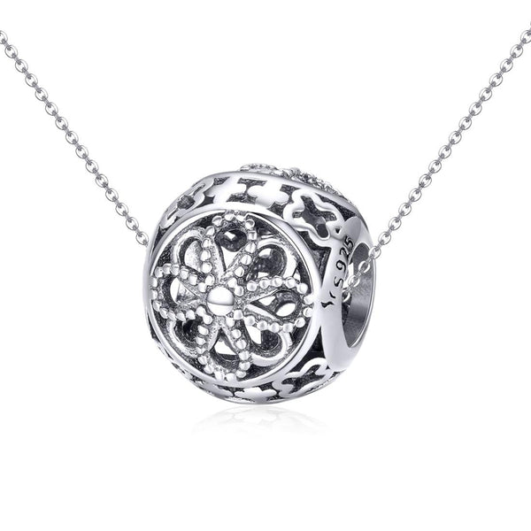 Flower Sterling Silver Spacer Bead Charm Pendant Bracelet Necklace