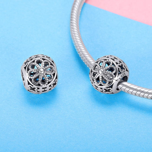 Flower Sterling Silver Spacer Bead Charm Pendant Bracelet Necklace