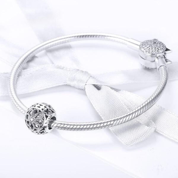 Flower Sterling Silver Spacer Bead Charm Pendant Bracelet Necklace