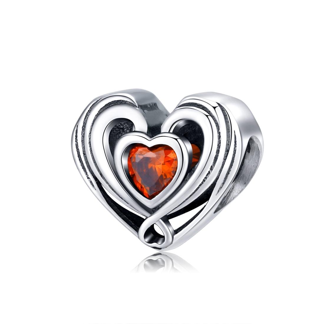 Heart Sterling Silver Zircon CZ Bead Charm Bracelet Necklace