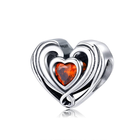 Heart Sterling Silver Zircon CZ Bead Charm Bracelet Necklace